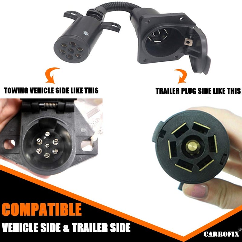 CARROFIX محول توصيل كاروفيكس 7 قطب إلى 7 طريق لمقطورة RV، معيار OEM 7 دبوس دائري إلى 7 شفرات لمجموعة الأسلاك للشاحنات شبه المقطورة والمركبات التجارية - Image 3